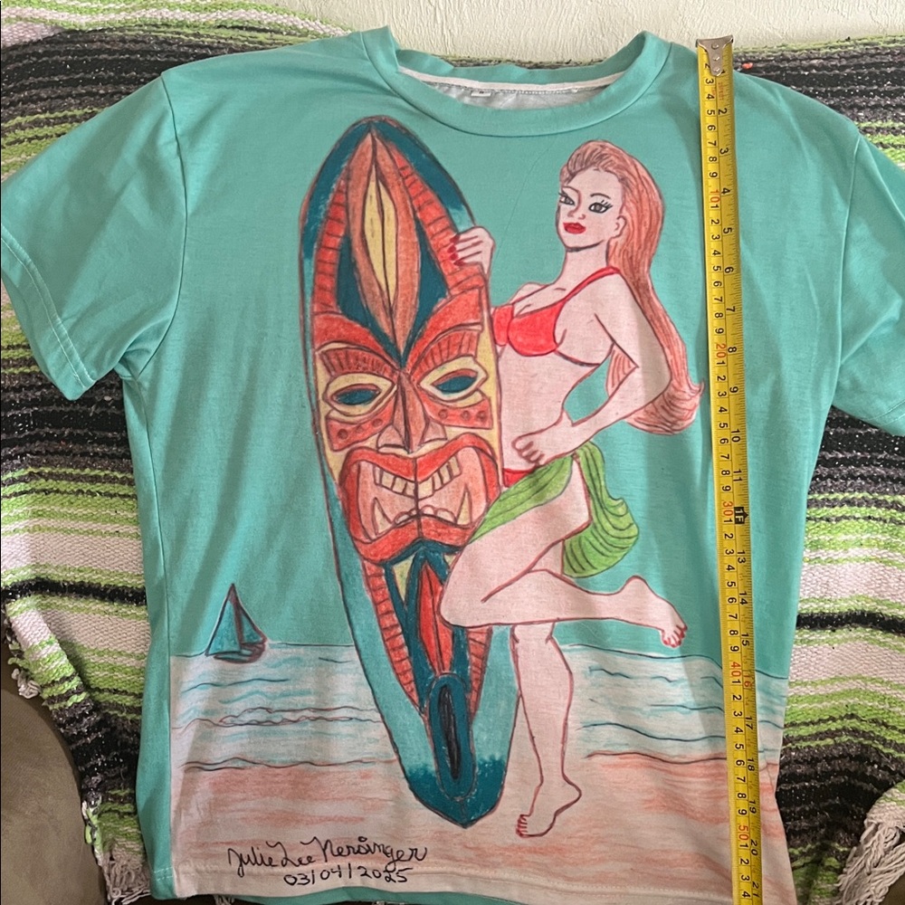 (S) Tiki woman Graphic T’shirt with Surfboard Designed by Julie Lee Nersinger - Picture 4 of 11